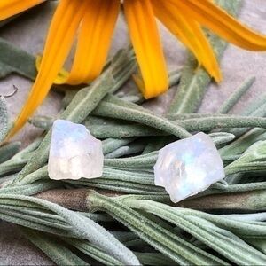 Raw Moonstone Gemstone Crystal Stud Earrings NEW